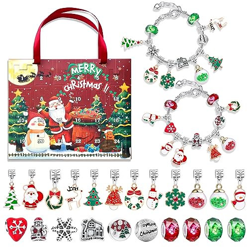 LieIe 2024 Adventskalender Weihnachten Armband Mädchen für Mädchen 5 6 7 8 9 10 11 12 Jahre machen Armbänder Perlen Überraschung Adventskalender Weihnachten mit Weihnachtsbox