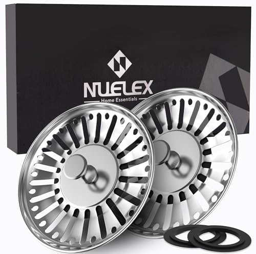 NUELEX 2Pcs Kitchen Sink Plug Strainer, 84mm Diameter Kitchen Sink Strainer with 2 Bonus Multi-Size Silicone Seals 304 Stainless Steel Leak-Proof Drainer Plug, 22 Holes & Smooth Shape, JT-SP506-NX