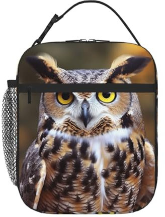 Khiry Isolierte Lunchtasche mit Seitentasche Eule Vögel Lunchbox für Frauen Männer Mittagessen Isolierte Tasche Mittagessen Tragetasche