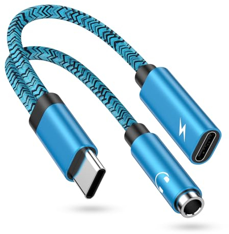 USB C auf Klinke Adapter und Laden, 2 in 1 USB C auf 3,5mm Klinke Aux Kopfhörer Adapter Typ C Schnellladung Audio Adapter für Samsung Galaxy S25 S24 S23 S22 A16 A56 A55 A36 A15 A33 iPhone 16 Pixel 9 8