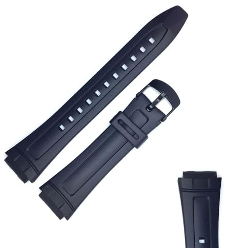 Uhrenarmband Kompatibel mit Casio AW-80 AW-82 telememo 30 CR0AE80 10117230 | Schwarzes Armband aus Polyurethanharz und Gummi - Größentabelle zur Kompatibilitätsprüfung beachten