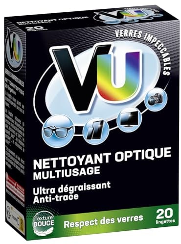 Vu Nettoyant Optique Multi-Usage pour Lunettes et Écrans Tous Types de Verres, 20 Lingettes