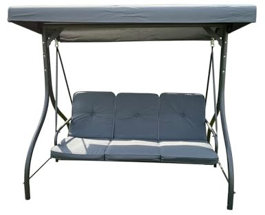 Luxury Heavy Duty Grey Garden 3 Seater Swing Seat Hammock Bed Complete with Thick Cushions. Adjustable canopy angle.