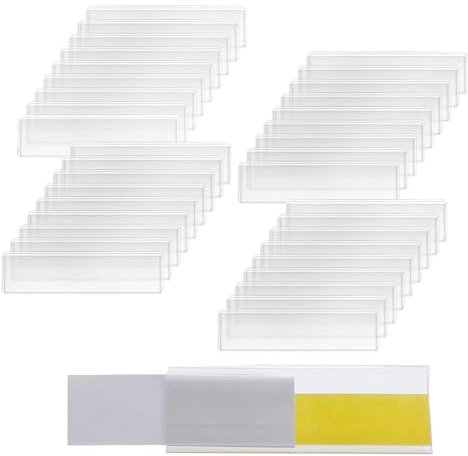 50 Stück Etikettenhalter, Preisschilder Beschriftungsschilder, Selbstklebende Regaletiketten Transparent Label Preisauszeichner 7.6x2.5cm Regal Clip für Zuhause Schule Büro