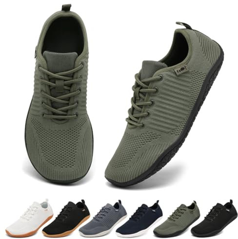 Geweo Barfußschuhe Herren Barfuß Sneaker Barfuss Schuhe Männer Barfussschuhe Sommer Barefoot Shoes Laufschuhe Turnschuhe Fitnessschuhe Grün 45