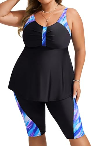 Hanna Nikole Maillot De Bain Deux Pièces Grande Taille pour Femme, Push-Up, Extensible, pour Femmes Potelées Bleu & Violet 52