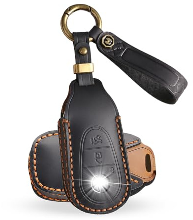 KULCSOK Keyless Autoschlüssel Hülle Kompatibel mit Mercedes C Klasse S Klasse MB GLC EQS EQE 300 350 450 500 560 580 2020-2024 Schutzhülle Leder Schlüsselcover Schlüsselanhänger A