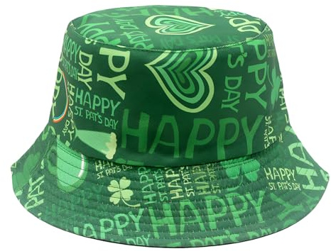 YAMEIZE St. Patrick's Day Grünes Blatt Bucket Hut - für Damen Herren Irischen Sonnenhut Double-Side-Wear Reversible Grünen Fischer Hut Kostüm Reise Strand Party