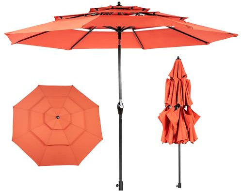Villeston 3M Patio Sonnenschirm, 3-Schicht Marktschirm mit 8 stabilen Rippen, Kurbel- & Neigungsmechanismus, wasserdichtem UV-beständigem Stoff,für Garten und Outdoor (Schirmständer nicht enthalten)