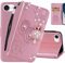 Ysnzaq Owl Embossed Bling Glitter Wallet Case for Apple iPhone 16e, Shockproof PU Leather Flip Cover with Magnetic Closure Card Slots Kickstand Case for Apple iPhone 16e. YK Rose Gold