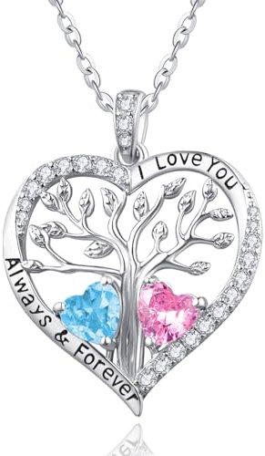 Birthday Gifts for Women Anniversary Wedding Jewellery for Her Aquamarine Tourmaline Necklace March October Birthstone Necklaces Tree of Life Pendant