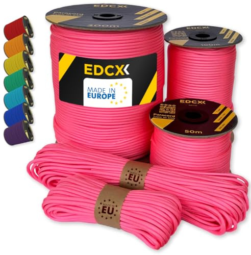 EdcX Paracord 4mm, 35+ Solid Colors (10m, 15m, 30m, 50m, 100m, 300m) | Ideal for Crafting, DIY, Camping, Survival, Outdoor | 100% Nylon Rope 4mm | Tactical Cord 550 Type III (Pastel Pink, 3 m)
