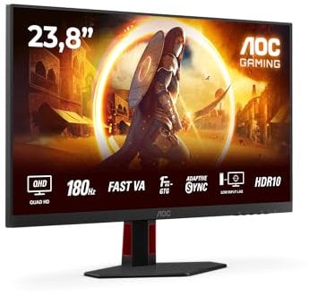 AOC Gaming Q24G2A - Moniteur Quad HD 24 Pouces, 180 Hz, 1 ms, comp. G-Sync, HDR10 (2560x1440, 2X HDMI 2.0, 1x DisplayPort 1.4) Noir-Rouge
