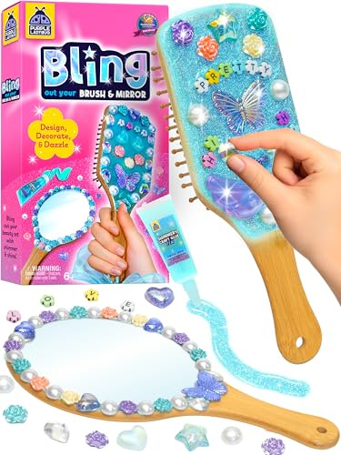 Decorate Your Own Mirror & Brush Craft Kits for Kids - Arts & Crafts Set with Wooden Hairbrush, Mirror, Gems & Beads - Gifts for 10 Year Olds Girls, Girls Birthday Presents for Ages 6 7 8 9 10 11, | DIY Kits for Kids, Princess Mirror, Bedazzling Gems and Beads, Gift for Girls, Screen Free Activity for Girls Ages 6-12