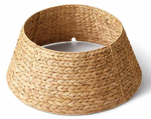 Christmas Tree Collar, Woven Water Hyacinth Tree Base Cover with Cord Cut Out-36inch