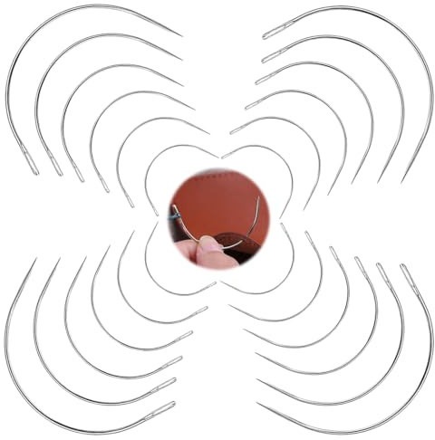 KIRZAX 24 Pezzi Ago Curvo,Aghi Curvi per Cucire,Aghi Curvi per Parrucca, Aghi Curvi, Ago di Tipo C, per Riparazione Tappeti Pelle Tela Tessitura Fai Da Te Artigianato (6 Taglie)