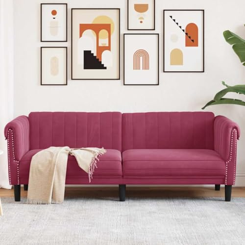 Emmtore Sofa 3-Sitzer Weinrot Samt Sofa Couch with Armrests, Backrest, Support Legs, Lounge Sofa for Living Room, Upholstered Sofa, Sofa Set, Modern,Velvet