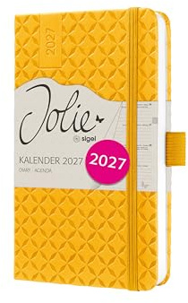 SIGEL Jolie Wochenkalender 2027 A6 gelb Hardcover Terminplaner | 7J116, Mit Gummiband, Stiftschlaufe, Einstecktasche, 174 Seiten, vegan, Buchkalender, Taschenkalender