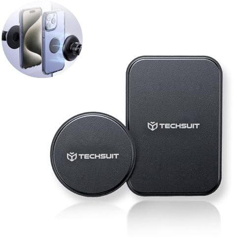 Techsuit 2er Pack Metallplatten für Magnetischen Handyhalter, PU Leder Abdeckung, 3M Klebstoff, Universal, Schwarz