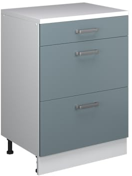 Vicco Erweiterungskommode Rion, Blau-Grau/Weiß, 60 x 46 cm ohne Schräge mit 3 Schubladen, kombinierbar mit Rion Dachschrägenschränken und Schrankmodulen