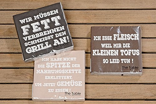 Servietten 3 Stk verschiedene Motive 3 Lagig je 20 Stk. Grillen