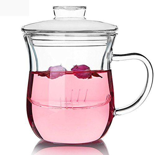 TAMUME 380ml Taza de té de cristal con filtro y sello de vidrio Servicios de té individuales