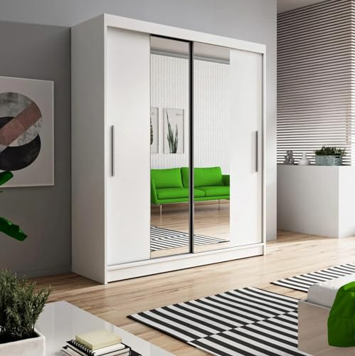BETA Modern Sliding Door Wardrobe 2 Colours, 2 Sizes 120/150 cm with Mirror - 2 Doors Modern Style (C: White, 150 cm)