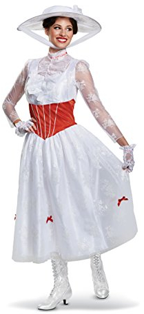 Disguise Mary Poppins Deluxe Erwachsenenkostüm für Damen, Weiss/opulenter Garten, L (12-14)