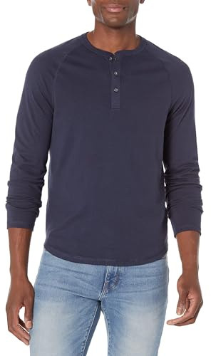 Amazon Essentials Camisa Henley de Manga Larga de Ajuste Entallado Hombre, Azul Marino, XS