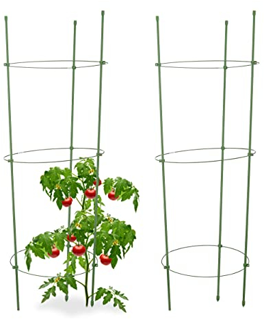 Relaxdays 12er Set Tomatenkäfig, Rankhilfe, Rankhilfe, Gartenzubehör, L: 76 cm, grün