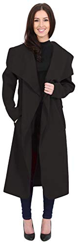 Minni Rossa Womens Ladies Italian Trench Long Coat Waterfall Duster Cape Belted Cardigan Jacket Plus Size UK (Black, S-M)