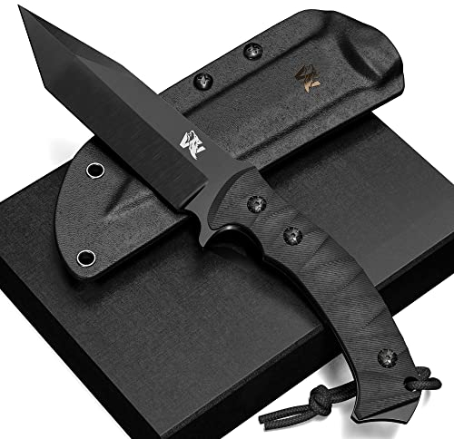 Wolfgangs IMPETUS Hochwertiges Messer Feststehend aus feinstem 440C Stahl - Jagdmesser inkl. Kydex Holster - Survival Outdoor das perfekte Überlebensmesser in der Wildnis (Schwarz)