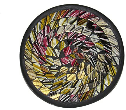 Deko - Schale Glasmosaik rund, 15 cm, weiss-gelb-schwarz-rot/Glitter