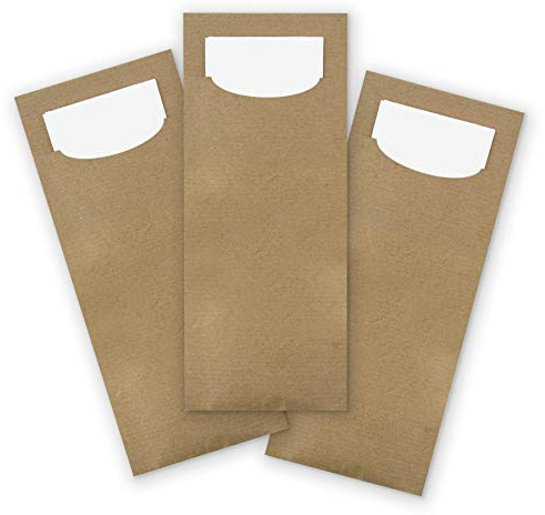 itenga 24x Bestecktasche aus Kraftpapier braun mit weißer Serviette Besteckserviette