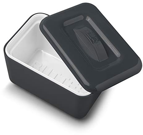 Zeal Insulated Butter Dish, Large 500 grams Capacity Double Walled Butter Tub/Container with Lid, Melamine - Dark Grey