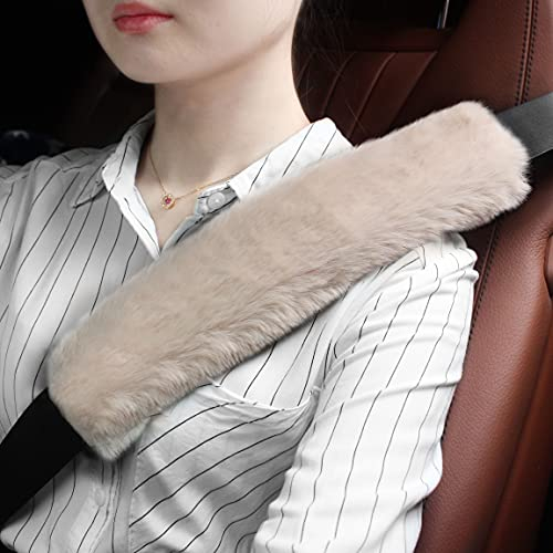 GAMPRO Auto-Sicherheitsgurtpolster, Abdeckungs-Set, 2er-Pack, 33 cm, Kunst-Rex-Kaninchenfell, weich, bequem, Auto-Sicherheitsgurtgurt, Schulterpolster für Erwachsene und Kinder (Braun)