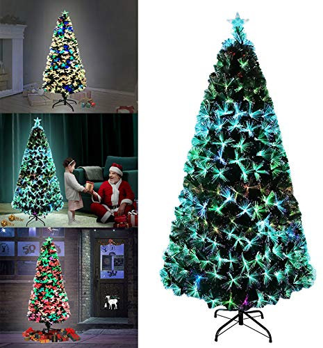 Aufun Weihnachtsbaum Künstlicher LED Glasfaser 150 cm Weihnachtsdeko Christbaum mit 160 Spitzen und 160 LEDs Lichterbaum aus Grün PVC und Metall Ständer, Bunt