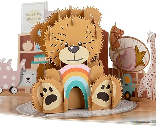 Cardology – Pop-Up-Karte für neugeborene Teddybären | 3D-Babyparty-Geschenk für Mädchen oder Jungen, Glückwunsch-Andenkenkarte | Handgefertigt
