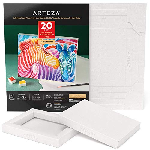 Cadre Arteza DIY, bloc de papier d'art pour aquarelle, 12,7x16,7 cm, 20 feuilles, bloc de toile épaisse, 140 lb, 300 g/m², sans acide, bloc en cellulose pour la peinture et arts mixtes
