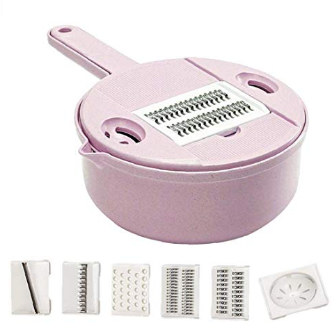 Angoter 9 in 1 Mandoline Slicer Vegetable Cutter with Grater Strainer Potato Peeler Carrot Cheese Chopper Vegetable Kitchen Accessorie