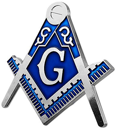 Symbolic Square & Compass Masonic Car Emblem Silver & Blue Auto Decal