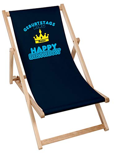 SHIRT-TO-GO Liegestuhl Sonnenstuhl Bedruckt mit Motiv Geburtstagsking und Krone mit individuellem Namen