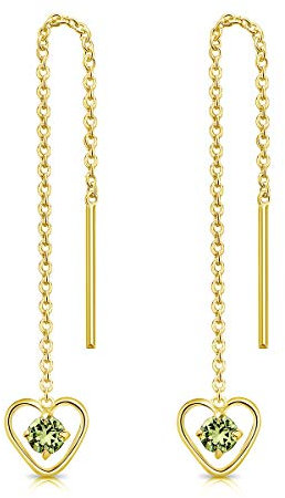 Orecchini Pendenti Cuore Argento 925 Placcati Oro 24K con Brillantini Punto Luce di Cristallo Peridoto - Orecchini Lunghi Dorati - Classici Eleganti Ipoallergenici - Gioielli Regalo Donna