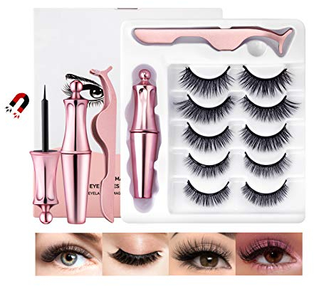 Mimore 5 paires de cils magnétiques, faux cils magnétiques 3D réutilisables ultra-fins naturels et doux, cils réutilisables imperméables de longue durée
