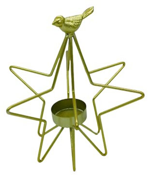 Portacandele da Tavolo in Metallo Segnaposto per Decorazioni Natalizie Dorato Albero di Natale Stella candeliere Renna by Wisdom in Ferro battuto (STELLA3D)