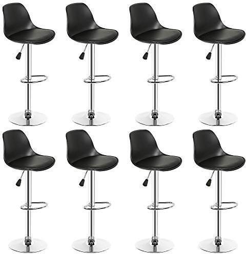 HUOLE Lot de 8 tabourets de Bar, Tabouret de Bar en Cuir synthétique réglable en Hauteur,tabourets de Bar Cuisine Design SIG,Réglable en Hauteur et Rotative à 360°-Noir-8pc