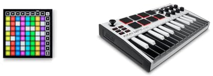 Novation Launchpad Mini [MK3] & AKAI Professional MPK Mini MK3 White – 25-Tasten USB MIDI Keyboard Controller, 8 hintergrundbeleuchtete Drum Pads, 8 Regler, Musikproduktion-Software