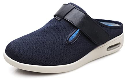 Yytcsjz Sandales plates à enfiler pour femmes diabétiques, pantoufles en mousse à mémoire de forme extra larges pour les pieds enflés des personnes âgées(Color:Blue,Size:41 EU)