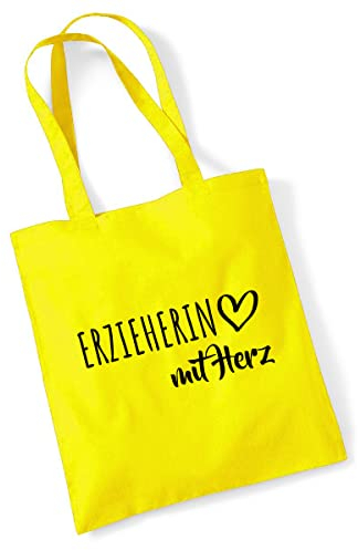 Huuraa Stofftasche Erzieherin mit Herz Geschenk 10 Liter Yellow Baumwolle Erzieherin Souvenir