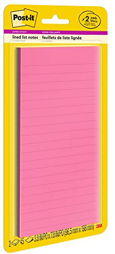 Post-it® Super Haftnotizen, insgesamt 90 Notizen, Packung mit 2 Blöcken, 7,6 x 20,3 cm, Energy Boost Collection, 45 Notizen pro Block